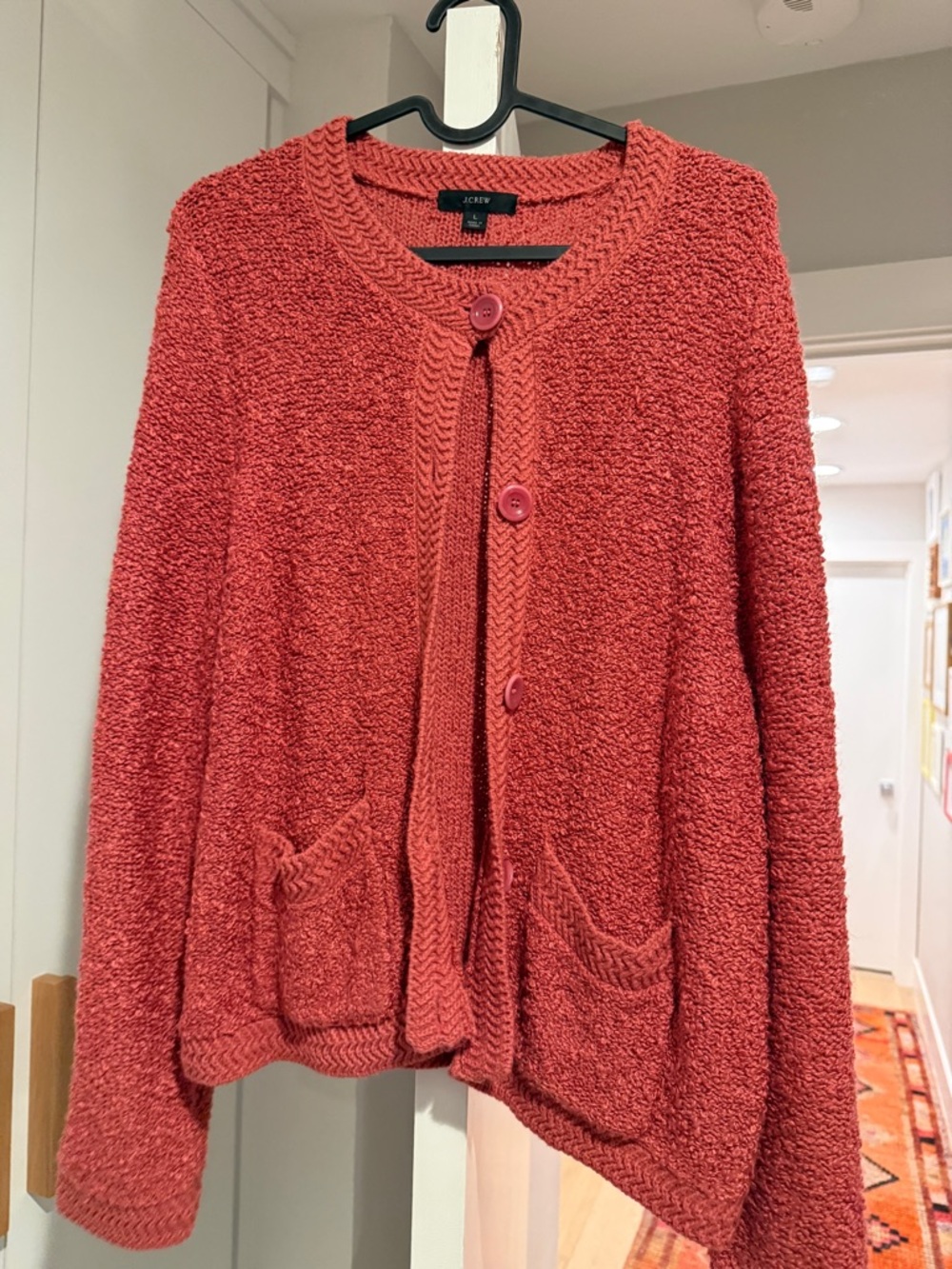 J. Crew Coral Knit Button Cardigan